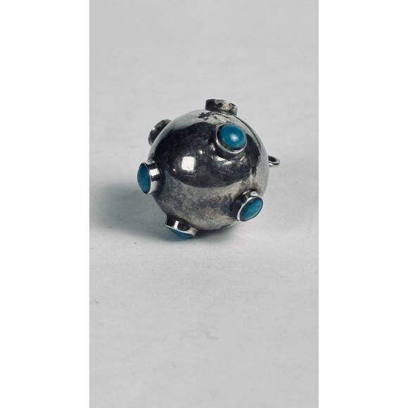 Sterling Silver and Turquoise Sputnik Ball Charm Pendant 5/8" - Picture 3 of 5